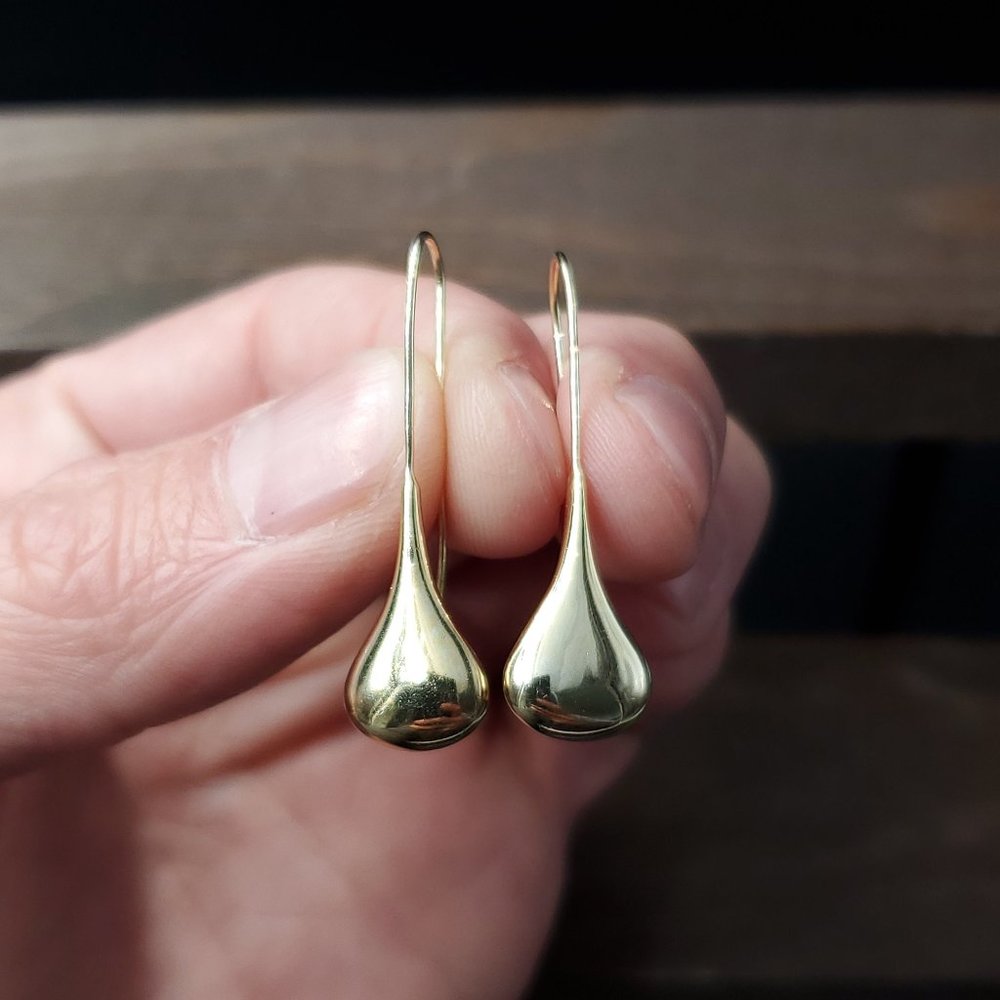 Gold Over Sterling Silver Cute Drop Style Long Earrings - Picture 1 of 5